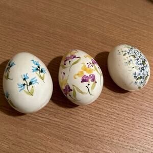 Set of 3 Vintage Hand Painted Decorative Eggs Porcelain Floral Secla Eggs